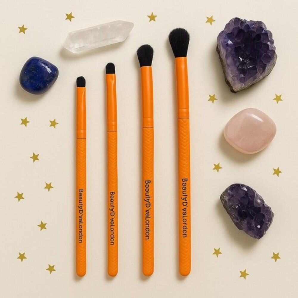 BeautyDivaLondon ✦ Vegan Eye Brush Set ✦ Orange Textured Handles 4‑Piece Soft